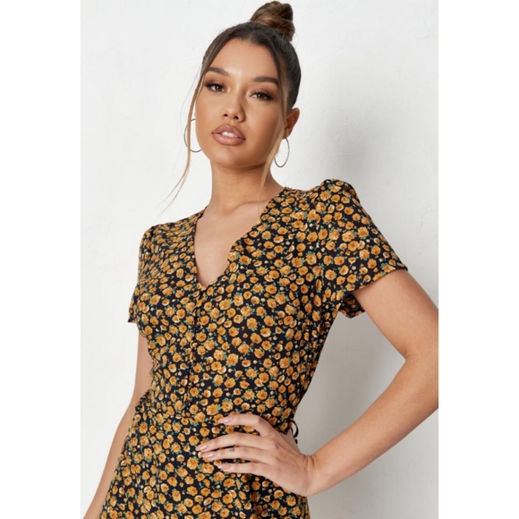 *Misguided Half Button Tea Floral Summer Mini Dress - Picture 8 of 9